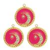 3pcs Elegant Gold Plated Steel Sunflower Necklace Pendant for Women with Enamel Tarot Card and Crescent Star Charm