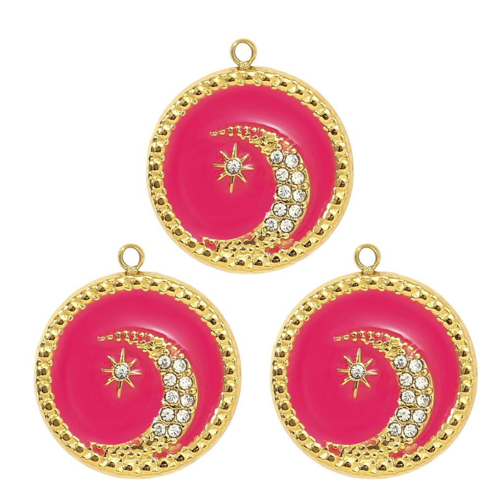 3pcs Elegant Gold Plated Steel Sunflower Necklace Pendant for Women with Enamel Tarot Card and Crescent Star Charm
