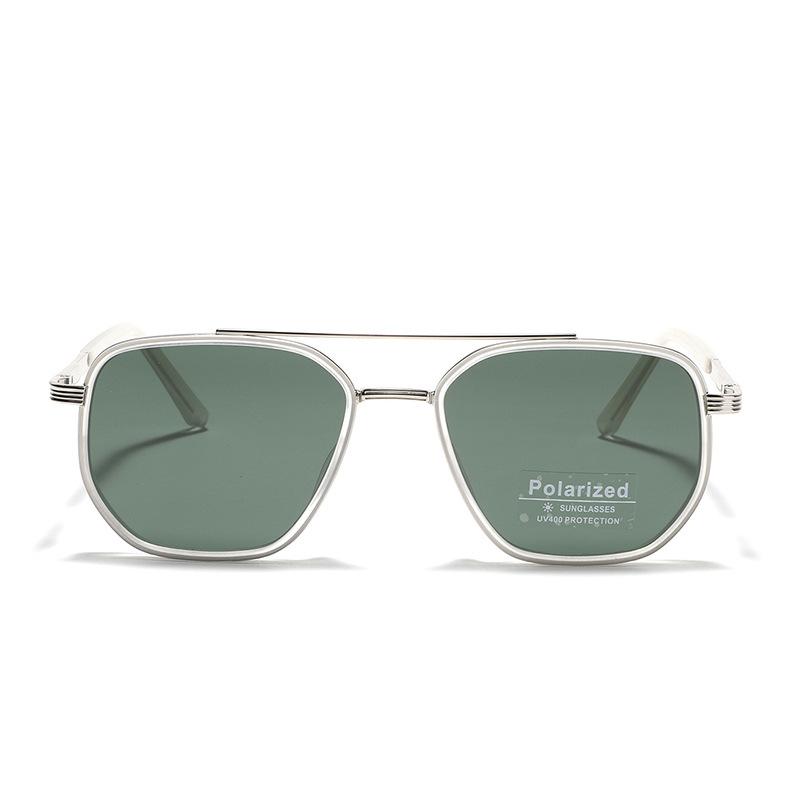 Peekaboo TR90 Polarized Sunglasses Men Retro Style Metal Square Sun Glasses for Women Double Bridge Driving Green Black Uv400