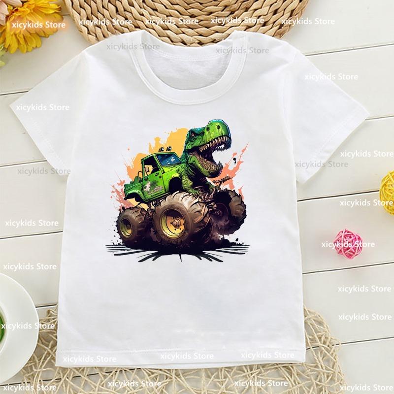 Funny Monster Truck T Rex Tshirt For Girls/Boys Harajuku Kawaii Kids Clothes Cute Dinosaurs T Shirt Children'S Clothing T-Shirt