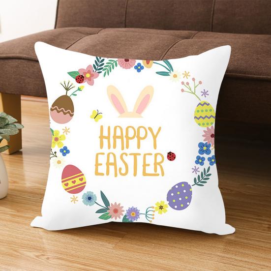 Throw Pillow Case Rabbits Colorful Eggs Carrots Home Decoration Polyester Peach Skin Easter Party Pillow Cover for Indoor