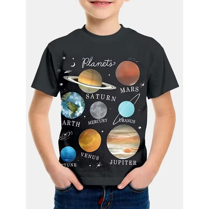 Kids Clothes Summer Short Sleeves Tops Space Astronaut 3D Print T-Shirts Outdoor Fashion Street Style Children's Boy's Clothing