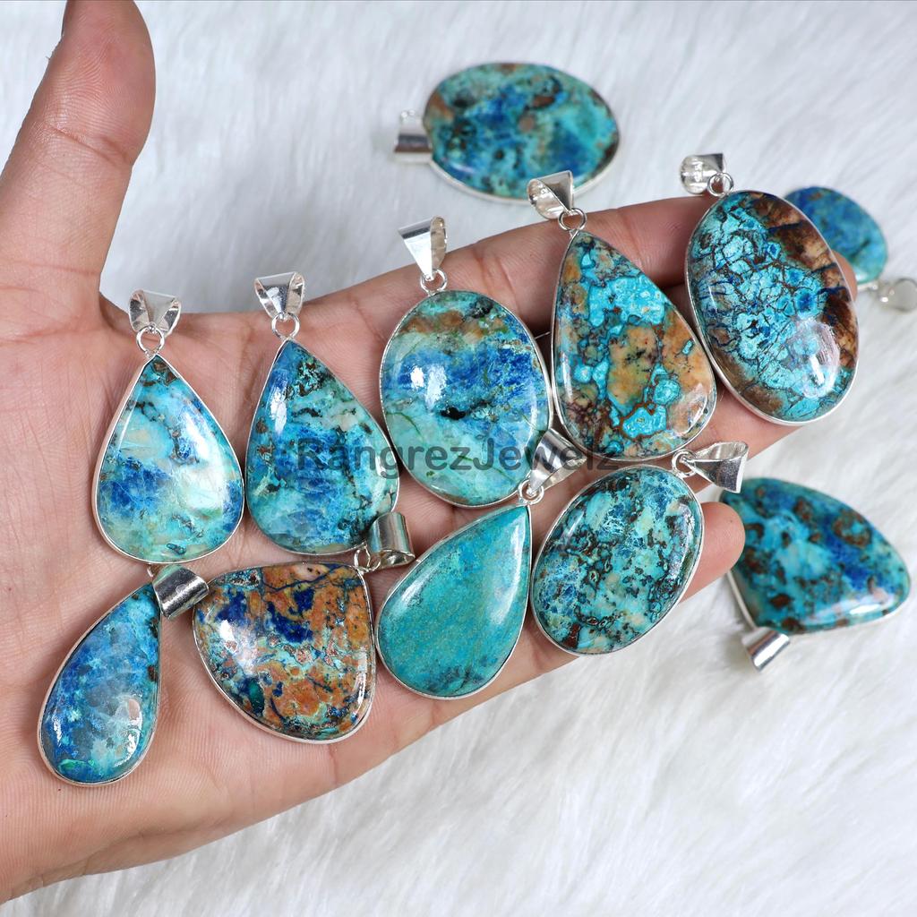 Blue Shattuckite Gemstone Pendant Shattuckite Pendant Necklace Healing Crystal Bezel Pendant Jewelry Azurite Gemstone Cabochon Hand Polished Cabochon