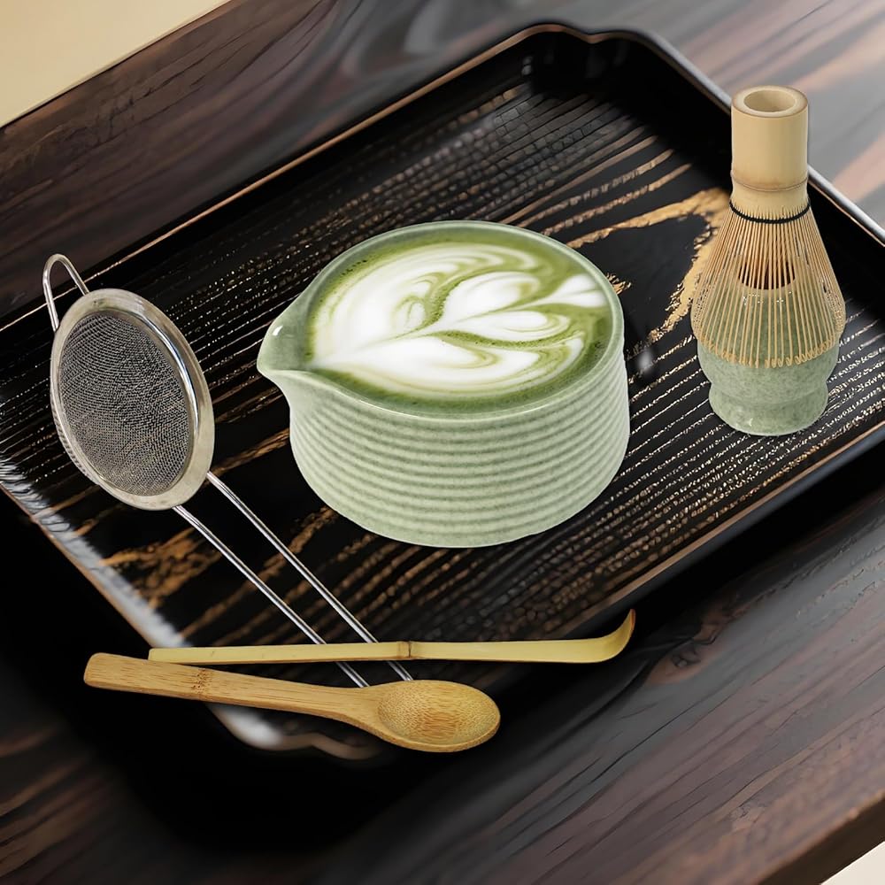 Valuetom Matcha Tea Set 6 Pieces with Bowl, Whisk, Scoop, Stand, Spoon, Strainer for Beginners and Gifts
