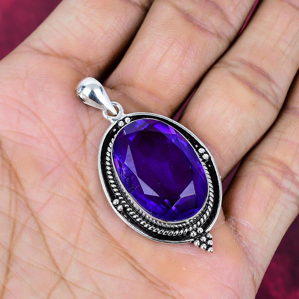 Purple Amethyst Pendant Gemstone Jewelry, 925 Solid Sterling Silver Pendant, Handmade Jewelry Birthstone Pendant, Gift For Him