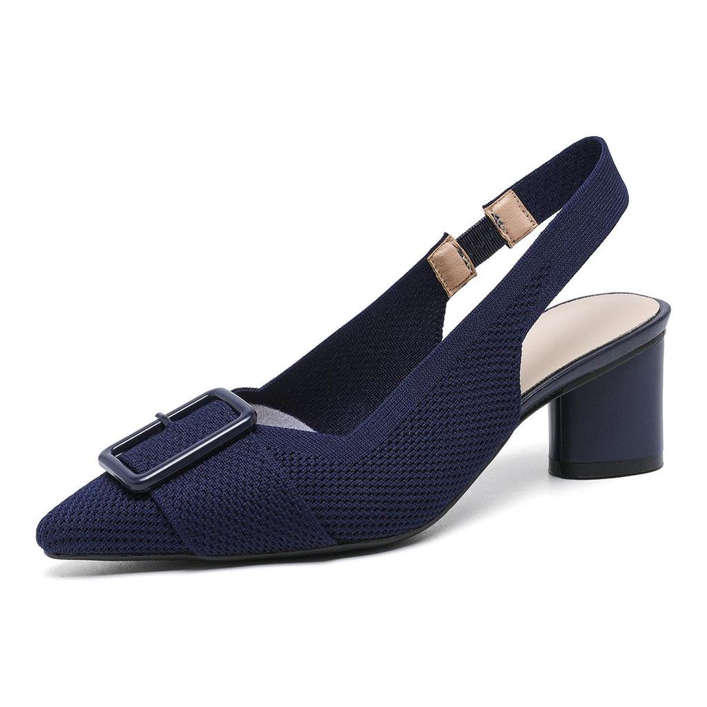 Women's High Heel Sandals Fashion Pointed Toe Knitted Breathable Non Slip Rubber Sole Slingback Shoes Fashion Sexy Dress Pumps