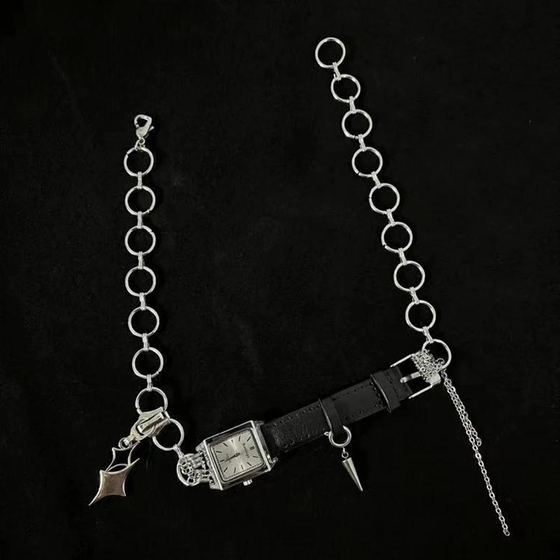 Fashion Y2k Watch Leather Pendant Titanium Steel Collar Female Personality Cyberpunk Choker Fashion Jewelry Gift
