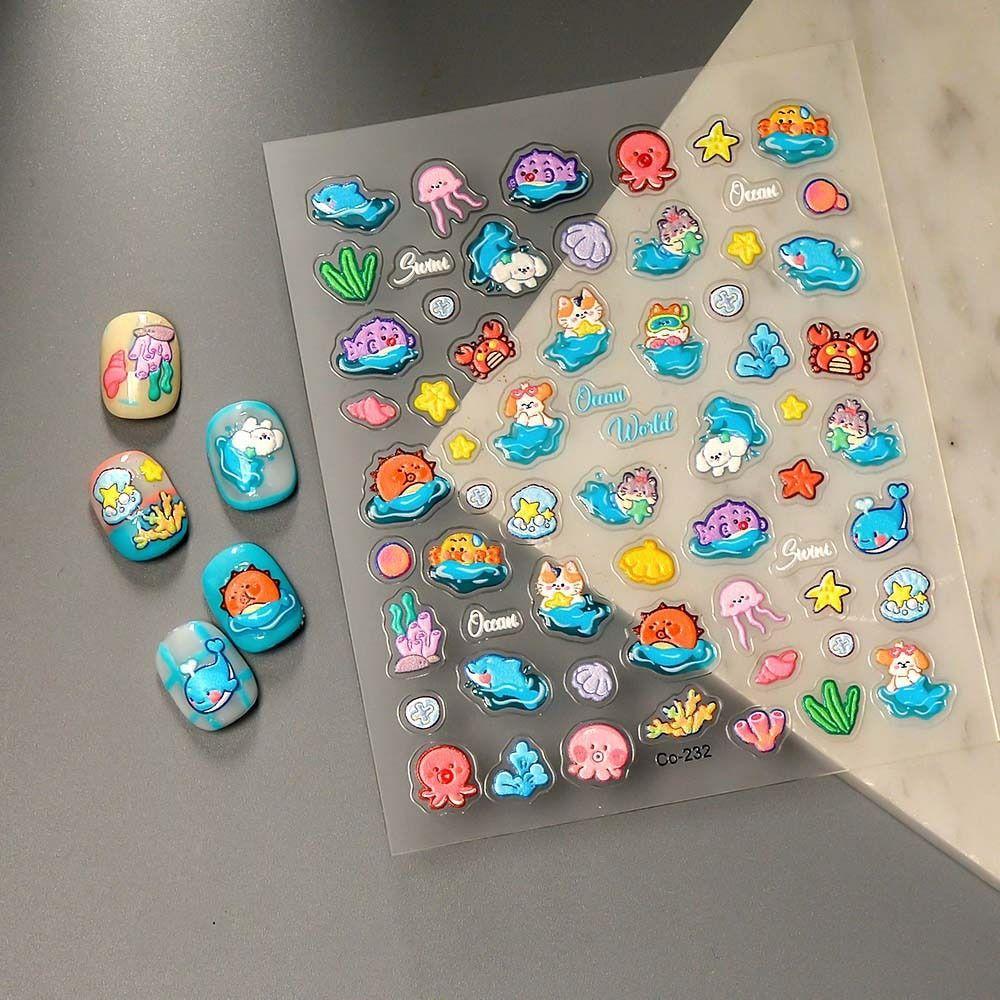 Dolphin Ocean Nail Stickers Sea Jellyfish Ocean Nail Decorations  Summer Beach