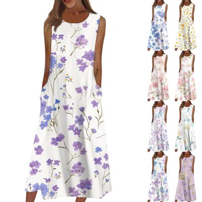 Women's Casual Printed Dresses Round Neck Basic Classic Outdoor Daily Sleeveless Loose Dresses