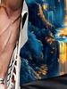 3D Mountain Temple Waterfall Print Men'S Casual T-Shirt – Summer Breathable Outdoor Sport Top, Comfortable Home Wear, Perfect for Running, Gym, And