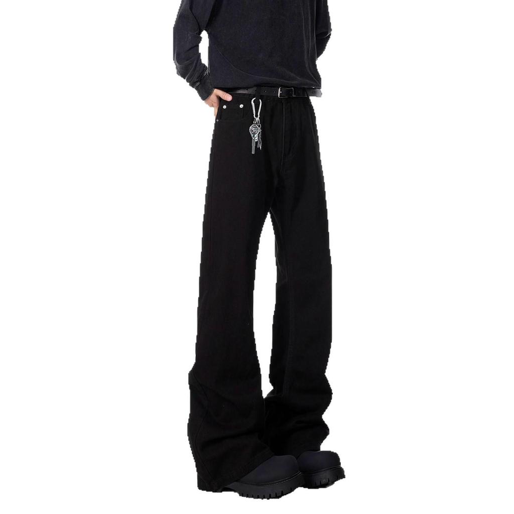 2025 Men's Black Bootcut Micro-Flared Jeans, Slim Straight Leg - Spring/Autumn Vibe