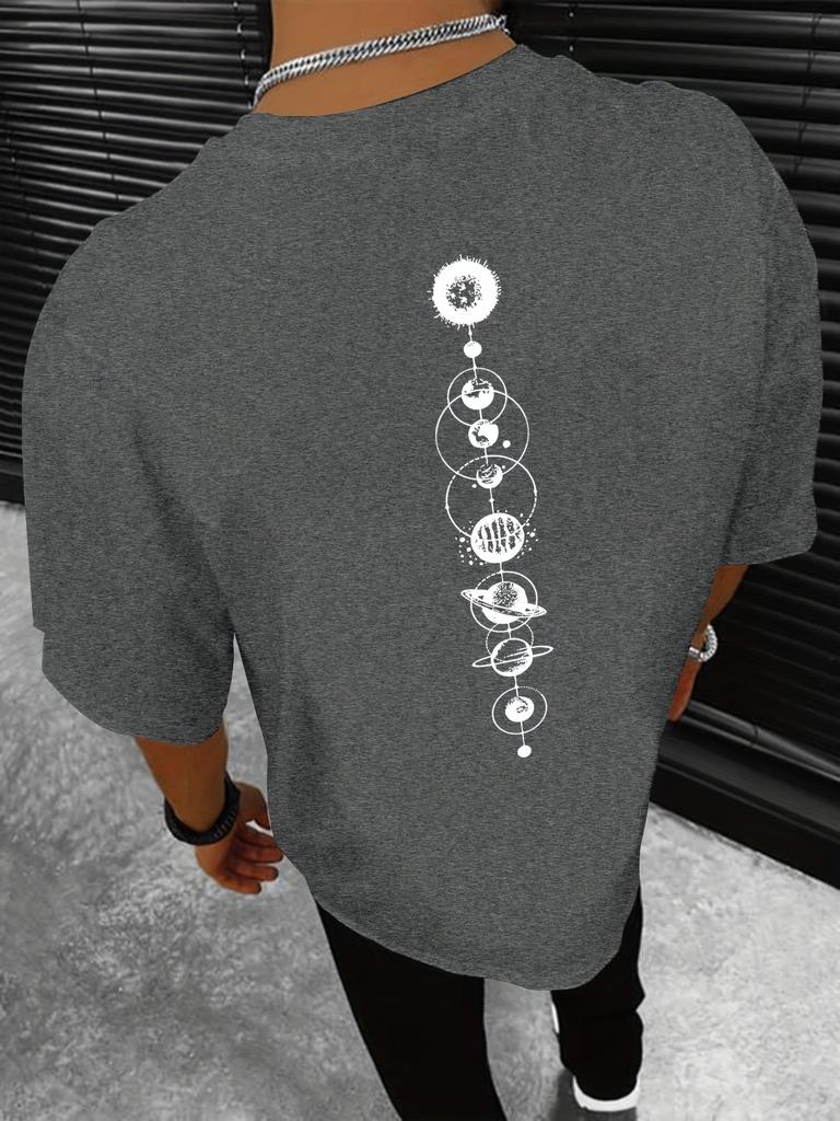 Planet Graphic Print Men's Creative Top, Casual Short Sleeve Crew Neck T-shirt, Men's Clothing For Summer Outdoor