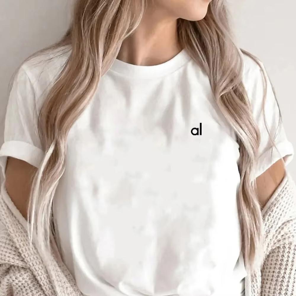 2025AL Sports Yoga T-shirt Women's Tees 100% Cotton Fashion Women Short Sleeve Brand Men Tees Summer Women Tops