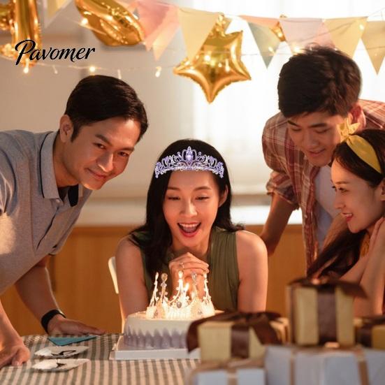 Birthday Rhinestone Crown 2Pcs/Set Women Shiny Tiara Crowns Belt Set With Diamond-like Texture Girls Princess with Combs Party Decoration