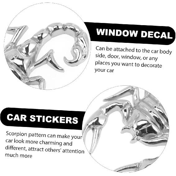 2 Pcs Car Scorpion Stickers Metal Decals for Vehicle Door Window Decor 3D Adhesive Car Body Emblems Scratch Cover Durable
