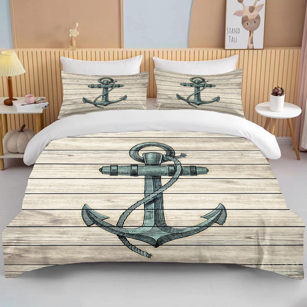 10 Sizes Marine Anchor Pattern Duvet Cover Set Bedding Set Ultra Soft Quilt Cover And Pillowcases For Kids Teens Boys Bedroom