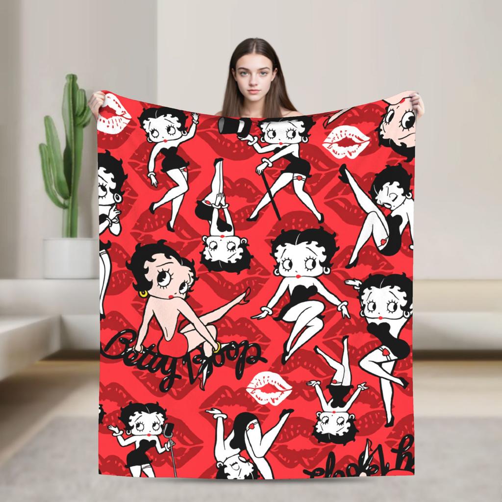Warm Blanket Airplane Travel B-Bettys Boops Bedding Throws  Flannel Bedspread For Home Decor Graphic Sofa Bed Cover