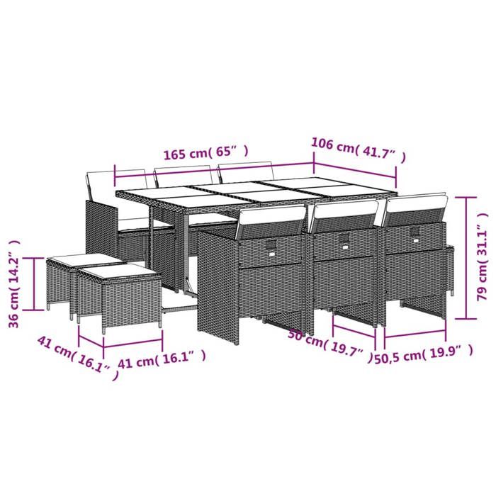 VidaXL 11-piece Garden Dining Set with Cushions, Patio Table and Chairs, Patio Furniture 3210615
