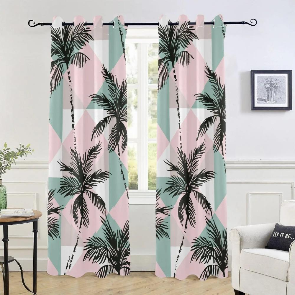 Tropical Coconut Tree Curtain Hawaii Landscape Printed Blackout Curtains Kitchen Living Room Bedroom Windows Drapes 2 Panel Set