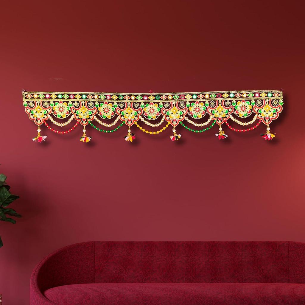 Decorative Door Toran with Floral Design, Multicolour Tassels, Traditional Bandhanwar for Home, Festival, Wedding, Diwali Decoration