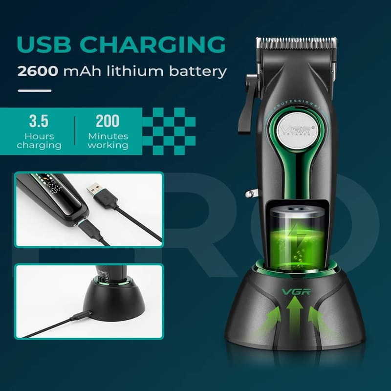New Professional Electric Brushless Motor Digital Display Men's Oily Hair Smooth with Base Rechargeable High Power Strong Power Hair Clipper