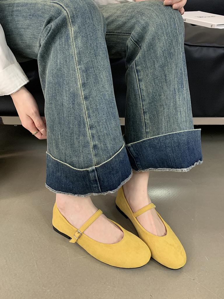 Mode Elegante Damen Schuhe mit runder Zehenpartie Barfuß Samt Mary Jane Schuhe Damen Tägliche Büro Slipper Slip-On Damen Ballerinas