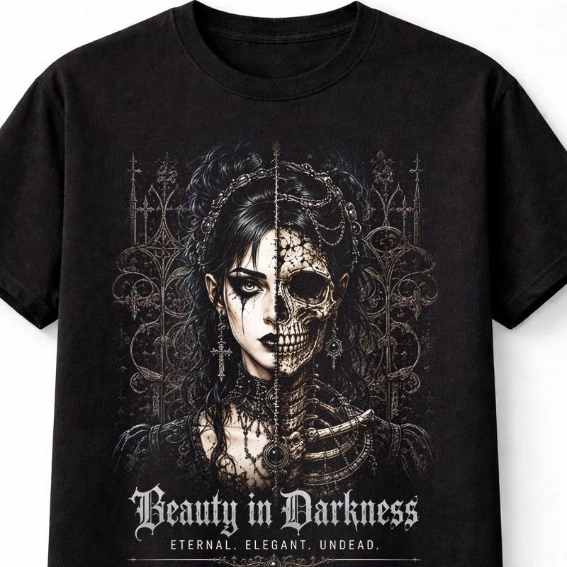 Beauty In Darkness Gothic Skeleton Queen Skull Art Horror Unisex TShirt S