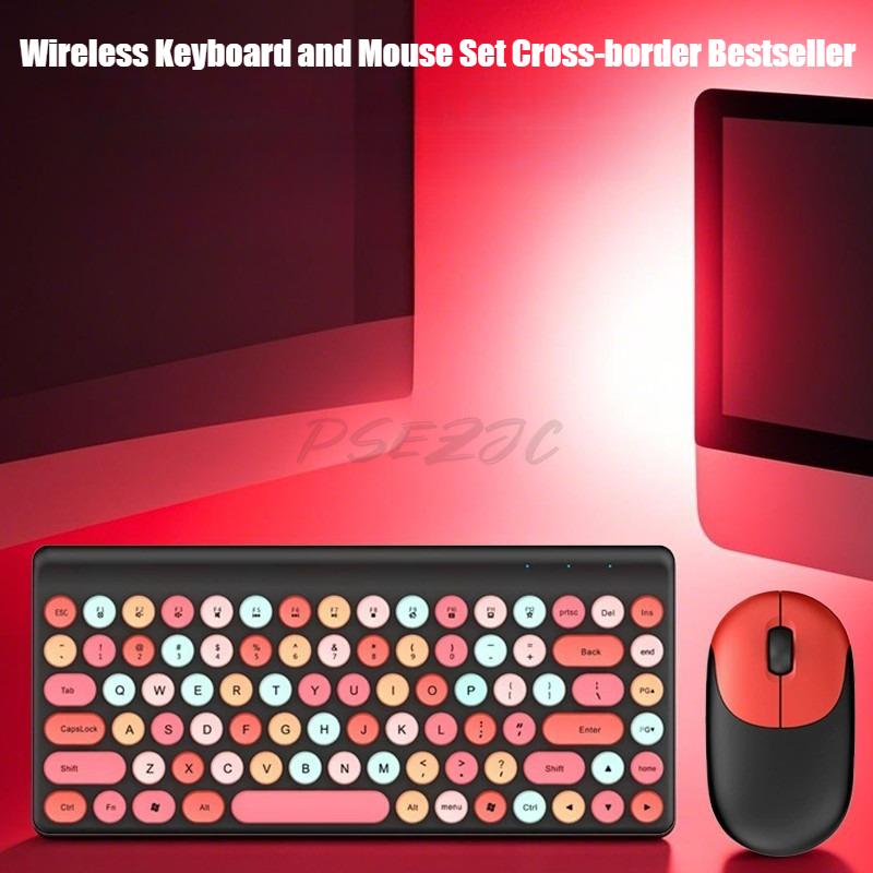 Portable Wireless Keyboard and Mouse Set Circular Keycaps Compact Computer Peripherals Office Games RGB Lighting Effects