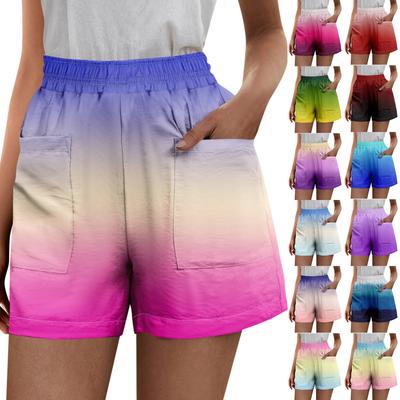 Women's Solid Color Pants Fashionable Pocket Elastic Waist  Casual Shorts