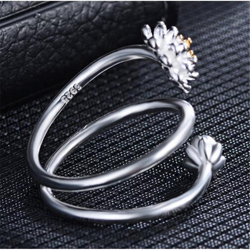 New Fashion Exquisite 925 Sterling Silver Jewelry Personality Double Lotus Fresh Flower Hypoallergenic Opening Rings Xzr033