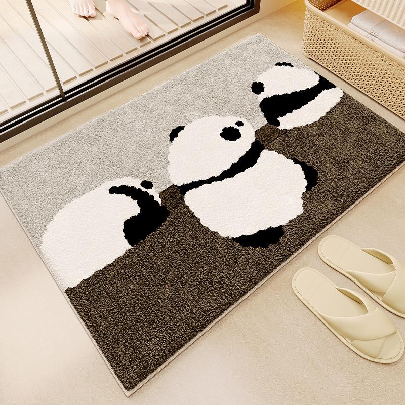 VIKAMA Cartoon Panda Badezimmertür Teppich Saugfähige Rutschfeste Matte Schlafzimmer Imitation Kaschmir Teppich Heimdekoration