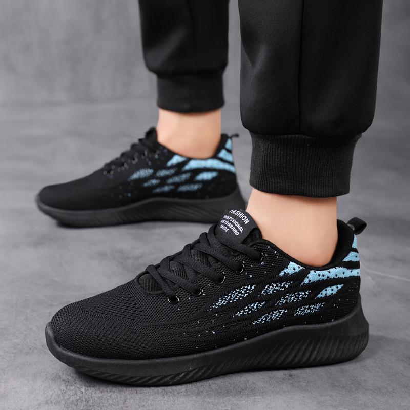 Sneakers spring and summer new mesh breathable running shoes lightweight fly-woven shoes trendy shoes running shoes black