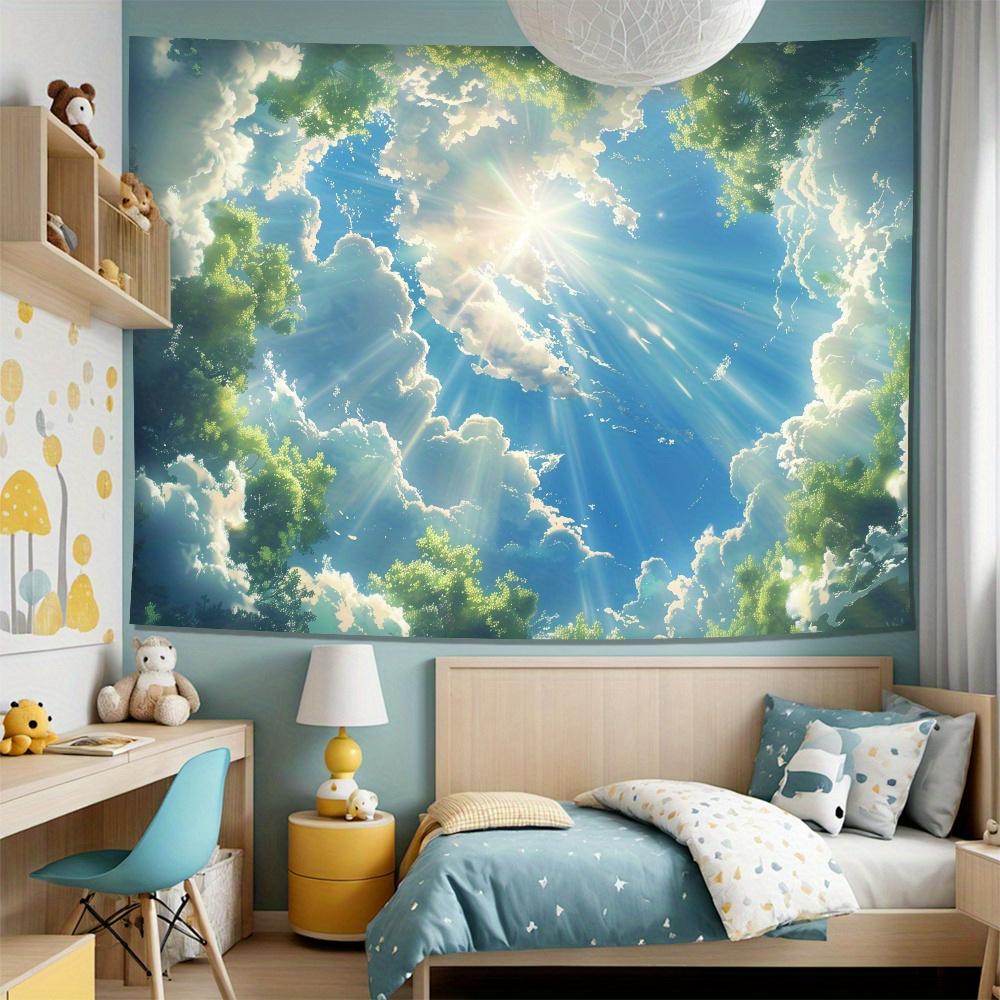 Himmelblå Moln Soliga Moln Landskap Tapestry Väggbonad Heminredning för Vardagsrum Sovrum Sovsal Perfekt Gåva för Högtid