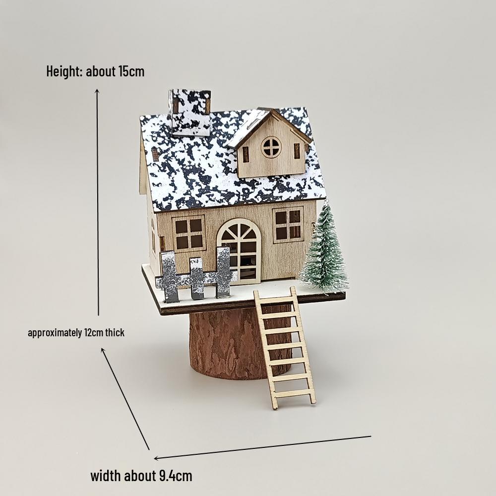 Leuchtendes Holz-Weihnachtshütten-Ornament zur Tischdekoration