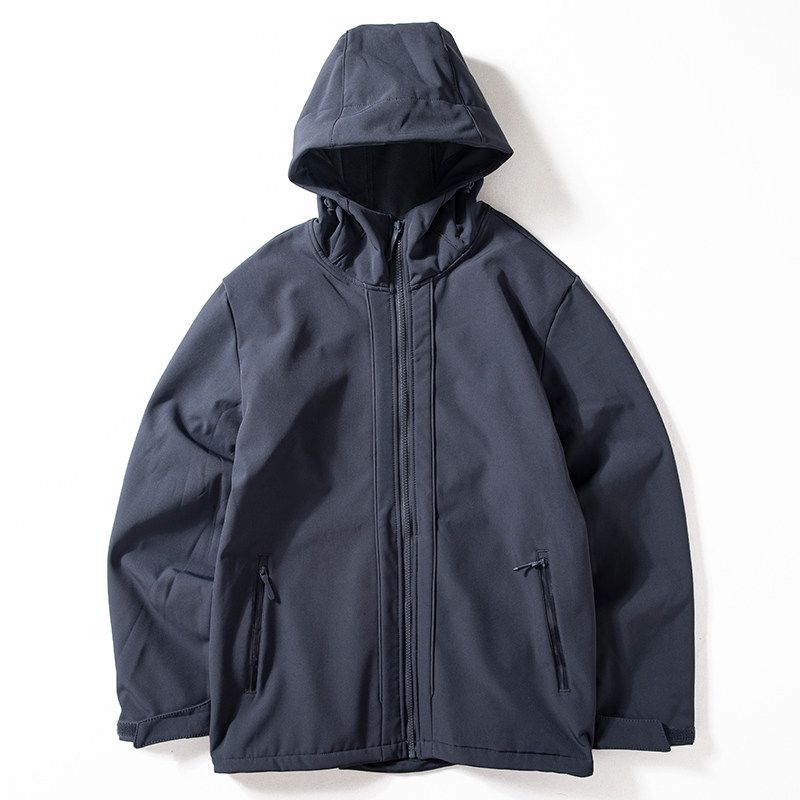 Jacket Men's 2024 New Soft Shell Windproof Waterproof Tear-Resistant Jacket Thick Warm Fleece Hoodie