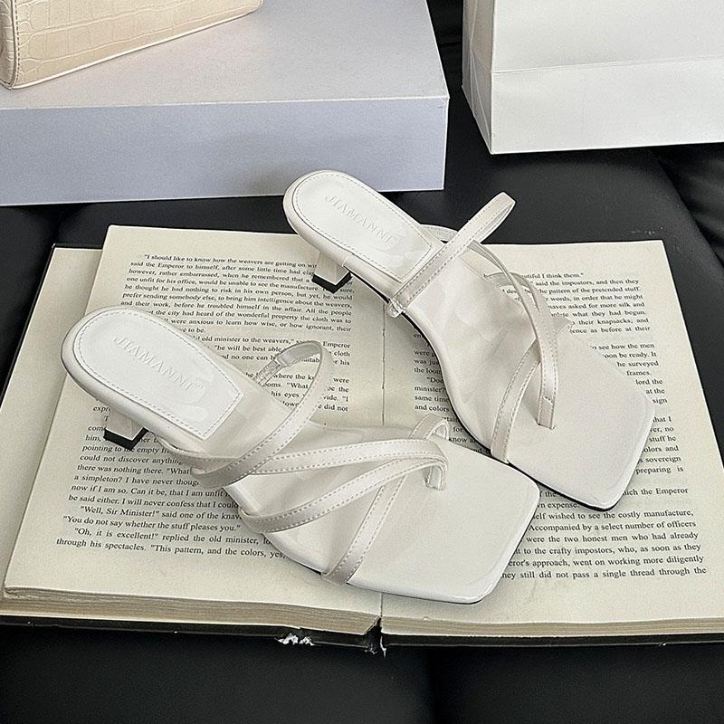 Fashion Fashion Square Toe Women Low Heel Sandals Slides Footwear Shallow Ladies Heeled Sandals Slippers Shoes Female Flip flops Pumps