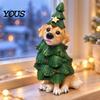 Christmas Party Supplies Dog Figurine, Resin Puppy Statue in Tree & Gift Small Animal Figurines Box Costume, Festive Desktop Mantel Decor,