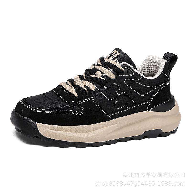 High-quality four-season velvet warm cotton shoes, leather soft-soled outdoor running shoes, thick-soled casual sports trendy shoes
