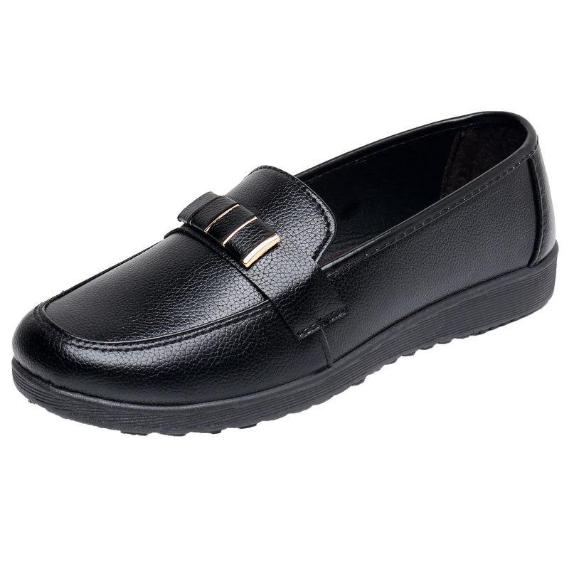 New Shoes Spring and Autumn Models Middle-aged and Elderly Women's Shoes Comfortable Middle-aged Leather Shoes Black Work Soft-soled Single Shoes