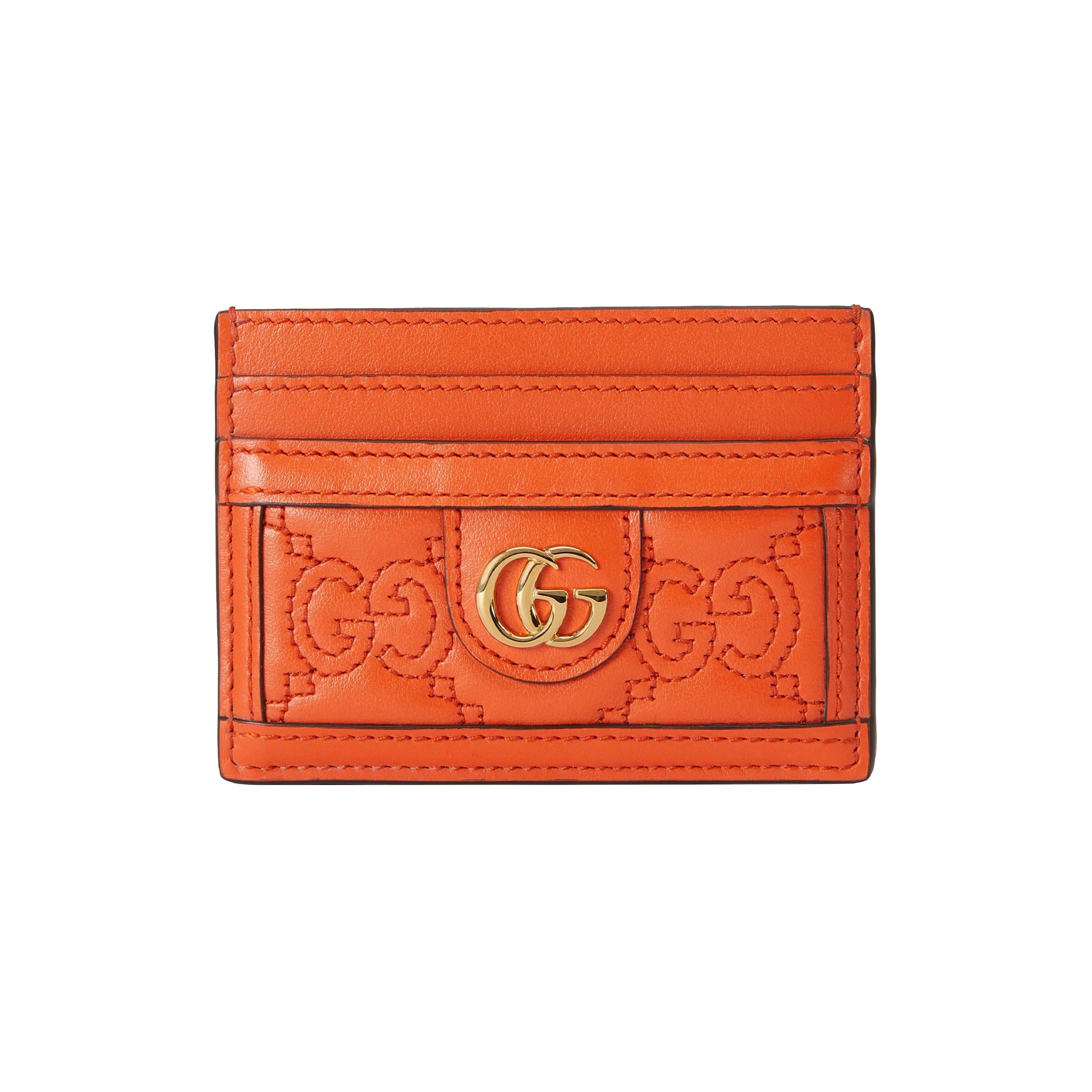 GUCCI GG Matelassé Gold Logo Double G Pattern Four Card Slots Leather Wallet Small Women s Orange Basic Set (Bag + Dust Bag) оранжевый