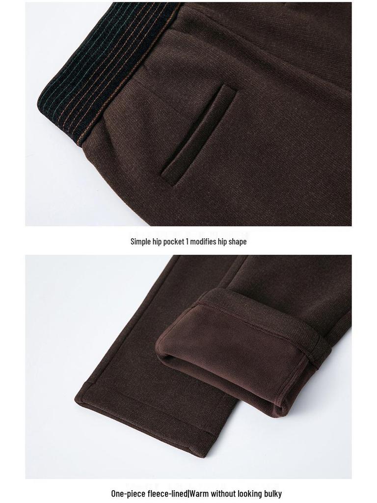 Damen Fleecegefütterte Baguette-Hose: Lässig, Elastischer hoher Bund, Übergröße, Warmes gerades Bein für Herbst/Winter