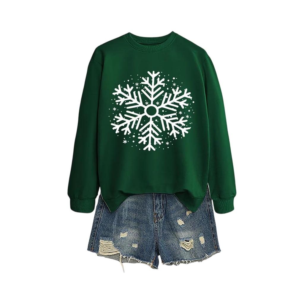 Women's Loose Comfortable Casual And Fashionable Round Neck Snowflake Pattern Printing Long Sleeved Sweatshirt