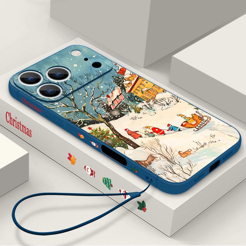 Cute Santa Claus Pattern TPU Soft Silicone Case For iPhone 17 Pro Max 16E 16 15 14 13 Pro Max 12 Pro 11 Shockproof With Lanyard Phone Cover Fundas