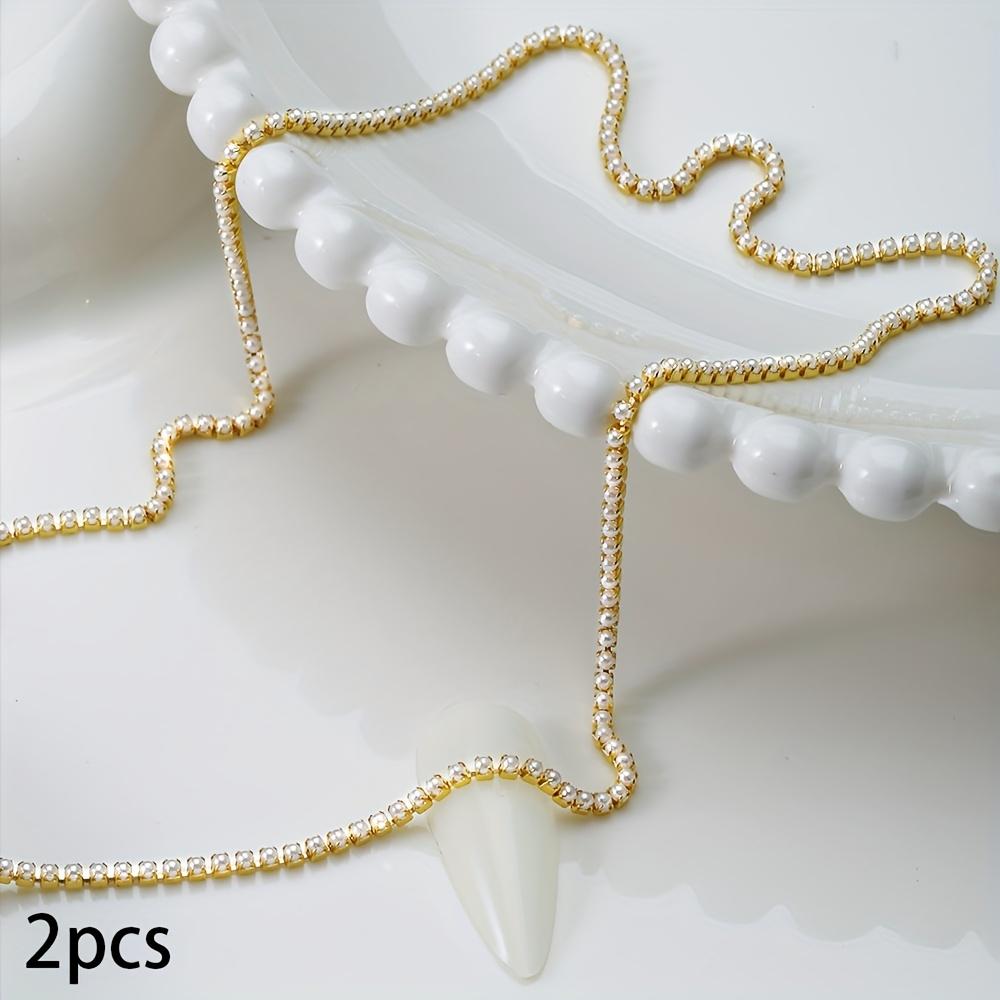 2 pieces of artificial pearl chain nail accessories Y2K metal DIY nail accessories, short nails French tips