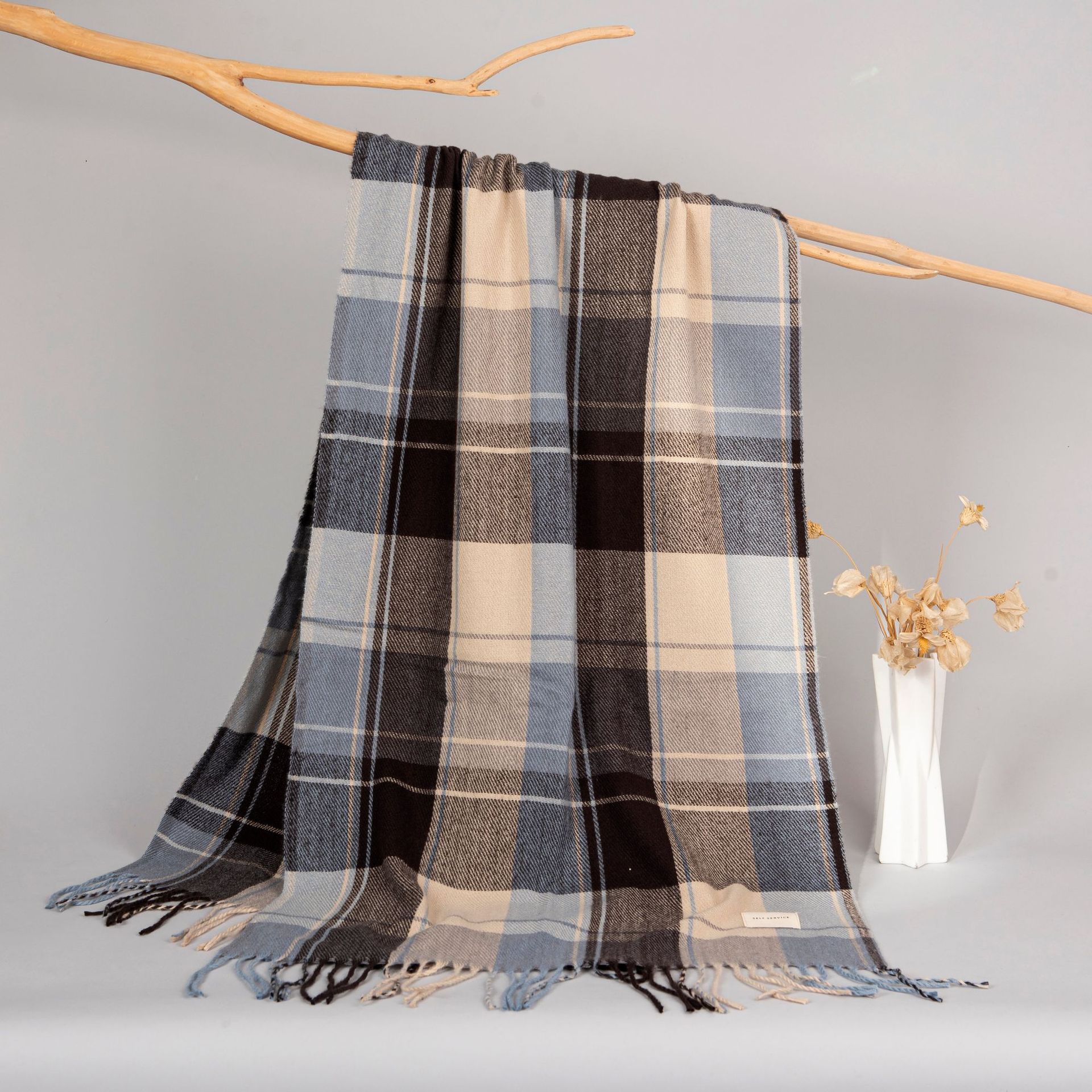 

Клетчатый шарф девочка милый осенне-зимний имитация кашемира шаль теплый шарф универсальный свежий шарф женщина 200*37CM серый