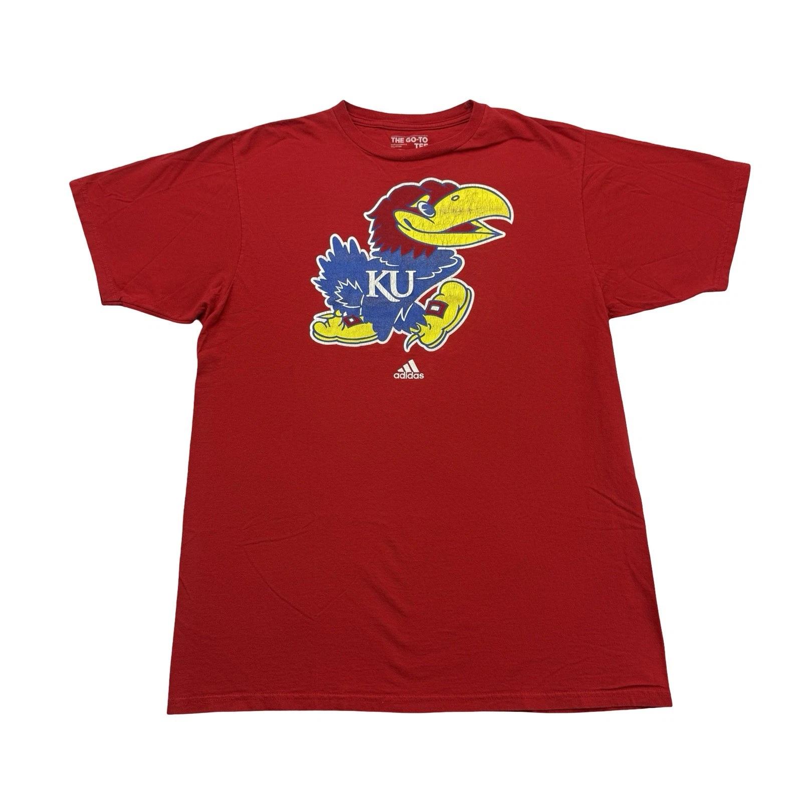 Adidas Kansas Jayhawks Shirt Mens Large L Red Short Sleeve Cotton Crew Neck 4XL