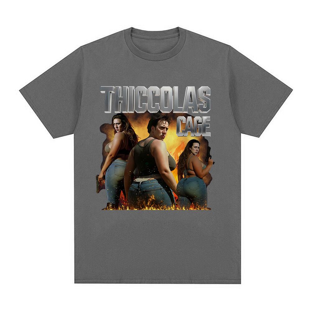 Thiccolas Cage Funny Meme T-shirt Unhinged Inappropriate Movie Lover T-shirts Absurd Crazy Cringe Exchange Gift Gag Joke Tshirts
