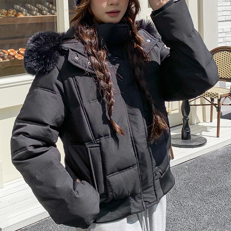 Fashion Winter Coat Female Short Parkas Hooded Faux Fur Collar Casual Loose Thick Warm Women's Jackets