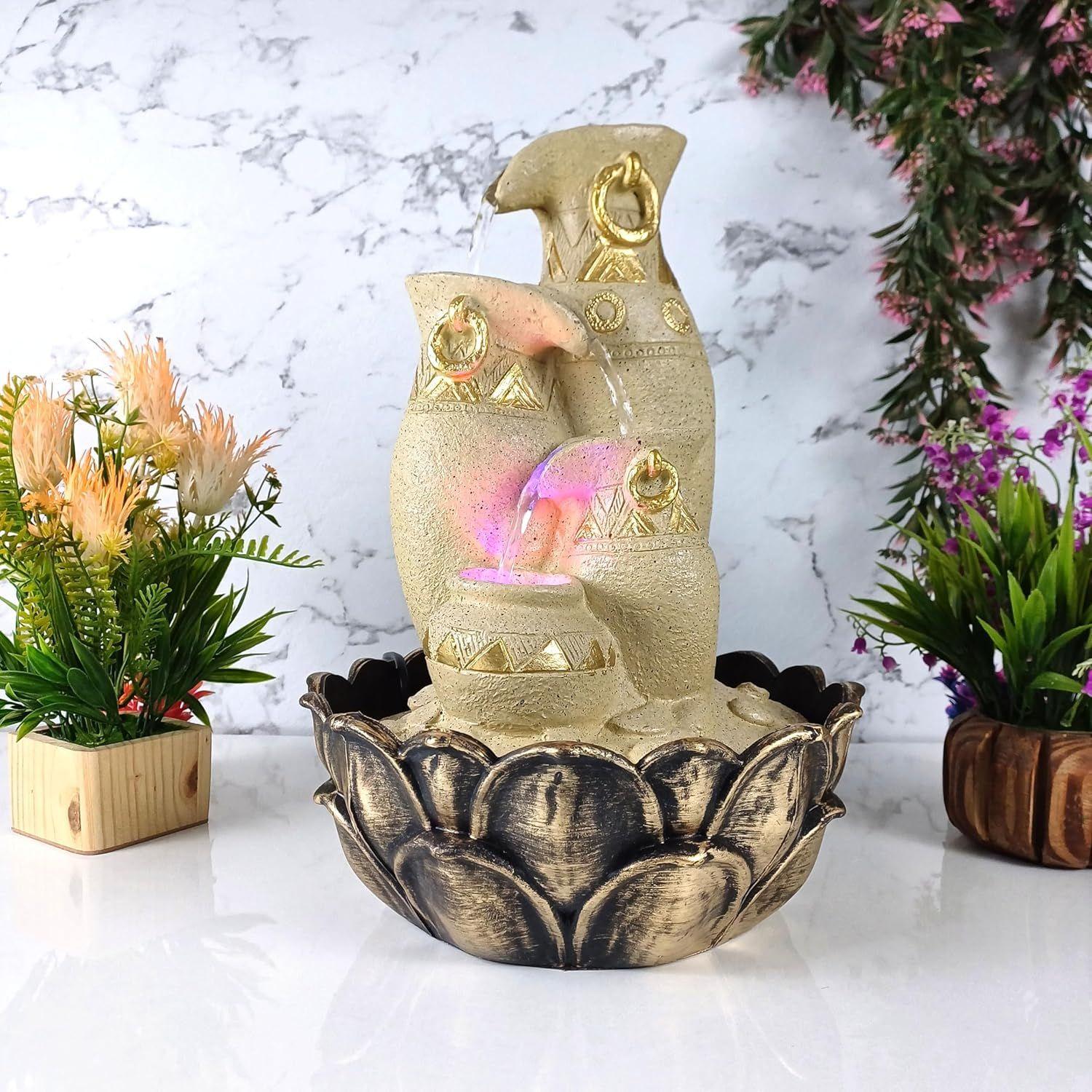 

Ethnic Clay Jar Table Top Water Fountain with RGB LED Light for Home Décor/Gift/Vastu/Pooja/Reception/House Warming (Color: Yellow)