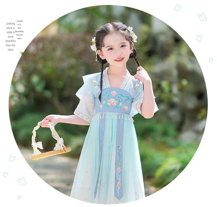 Girls' 2026 Summer Hanfu Dress: New Chinese Style Tang Suit Costume